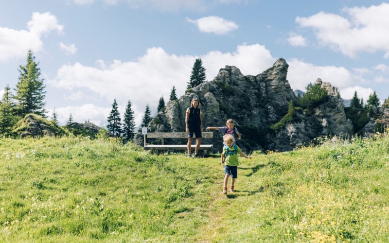 gezin wandelen in de bergen